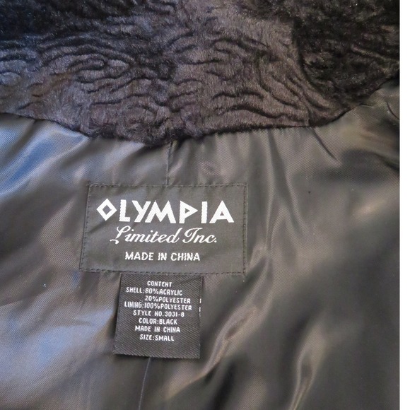Olympia Limited Inc Textured Black Faux Fur Mid Length Coat Women Small - Picture 4 of 5